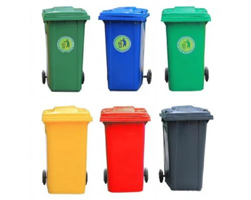 2 wheel trash bins with different colors